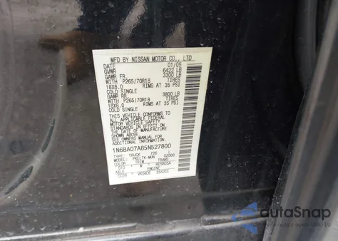 2005 Nissan Titan Se z USA, uszkodzony, nr VIN 1N6BA07A85N527800